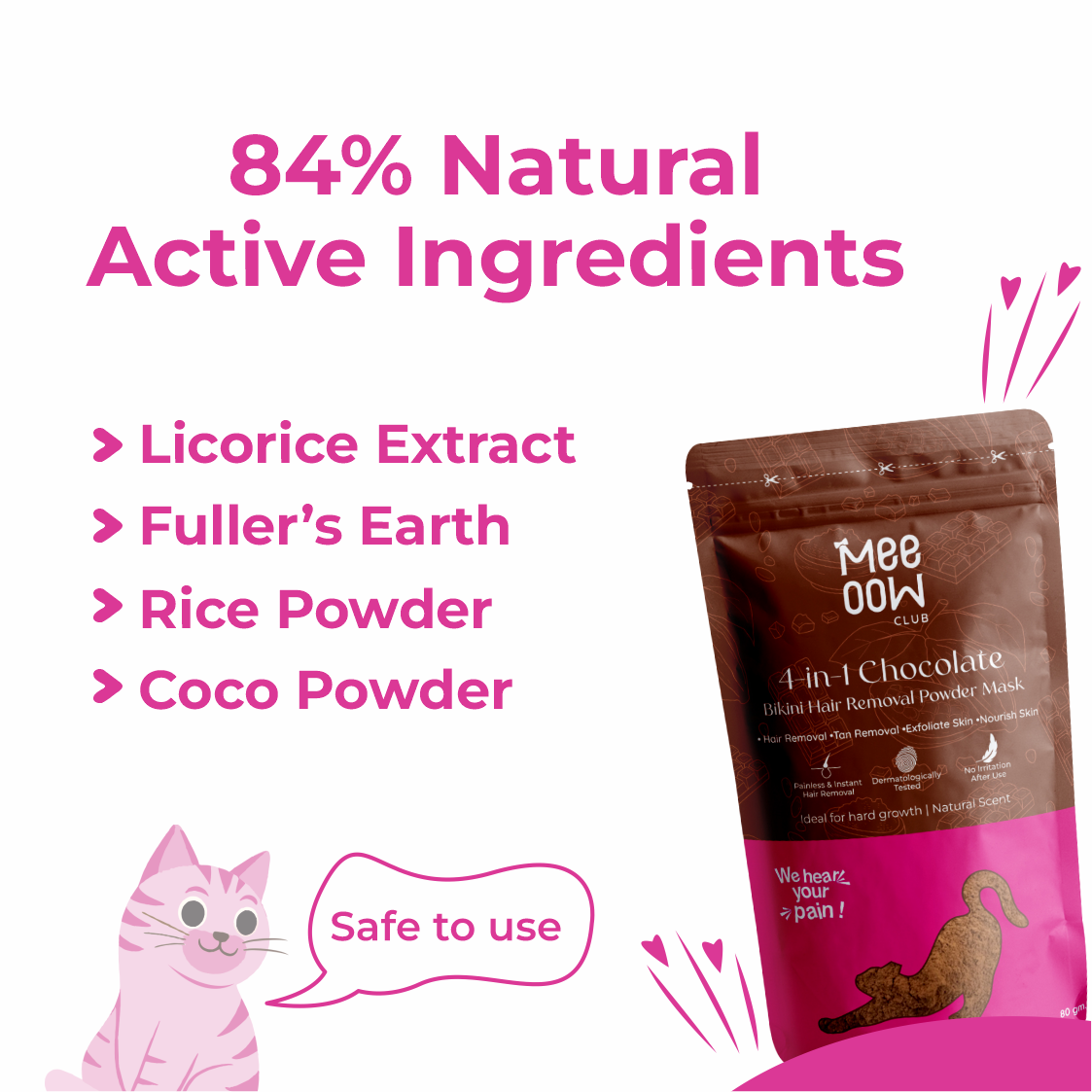4-in-1 Chocolate , Herbal & Orange Bikini Hair Removal Wax Powder Mask